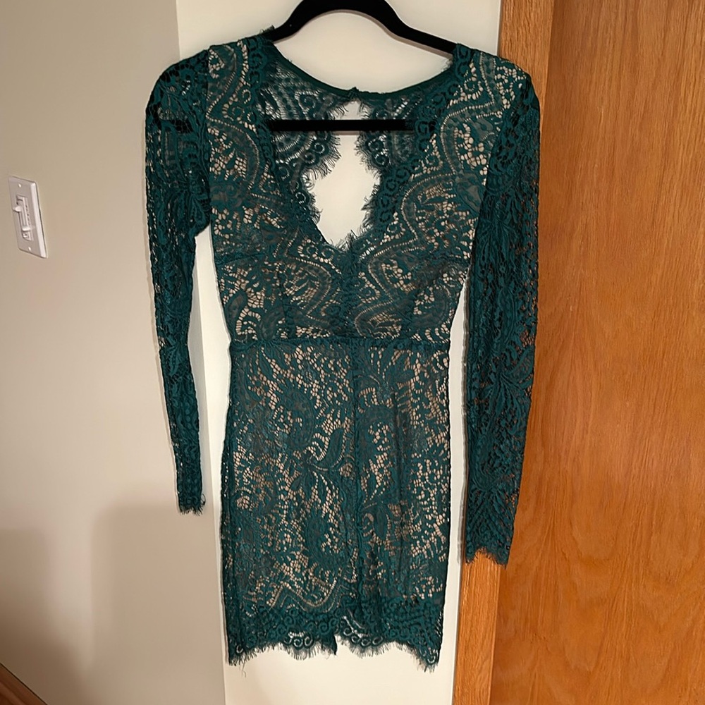 Green and tan lace dress size small